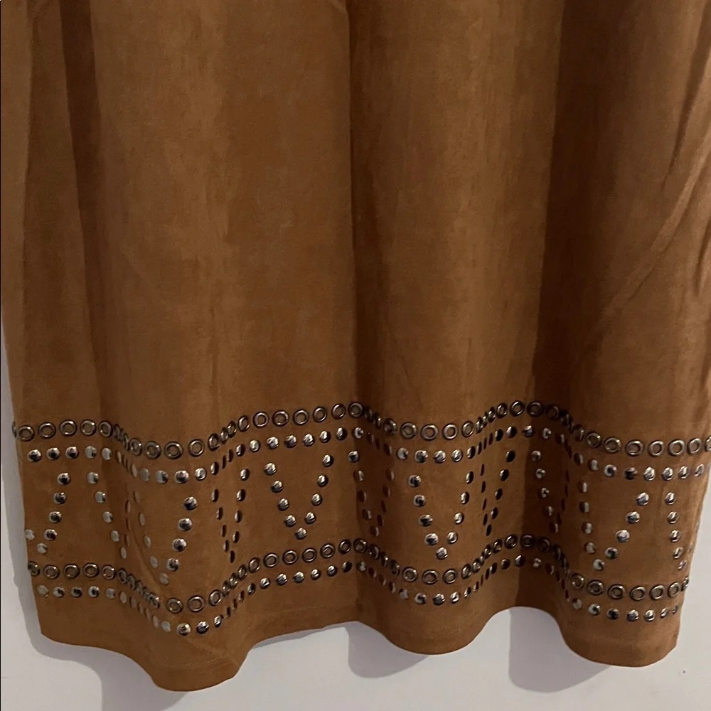 Spense Brown Midi Dress with Studded Detail faux suede short sleeve large sz 14 - Picture 6 of 10